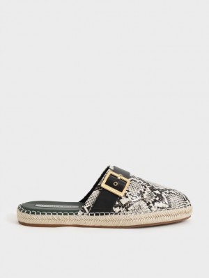 Charles & Keith Snake-Print Buckled Espadrille Mules Sko Beige | GAZXL9285