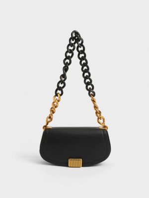 Charles & Keith Sonnet Two-Tone Chain Handle Skulderveske Svarte | FVJAP3510