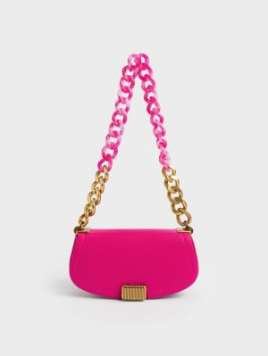 Charles & Keith Sonnet Two-Tone Chain Handle Skulderveske Fuchsia | JEOPC1843