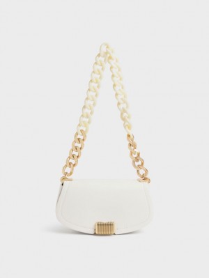 Charles & Keith Sonnet Two-Tone Chain Handle Skulderveske Hvite | FOLAW4396