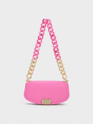 Charles & Keith Sonnet Two-Tone Chain Handle Skulderveske Rosa | TPFCU8670