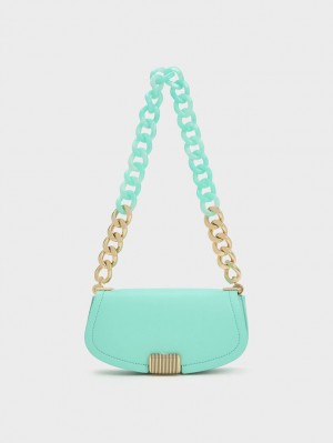 Charles & Keith Sonnet Two-Tone Chain Handle Skulderveske Turkis | TQHYZ2765