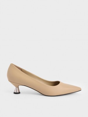 Charles & Keith Spool Heel Pumps Beige | AQCEN6891