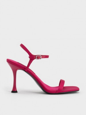 Charles & Keith Spool Heel Satin Sandaler med Hæl Rød | ICBUT6801