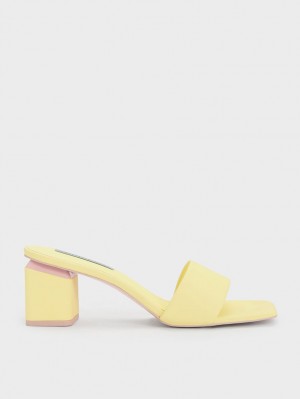 Charles & Keith Square Block Heel Mules Sko Gul | EVXZT9837