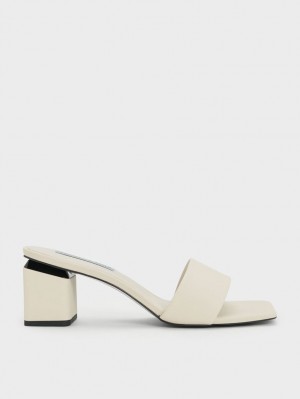 Charles & Keith Square Block Heel Mules Sko Hvite | PONDI3569