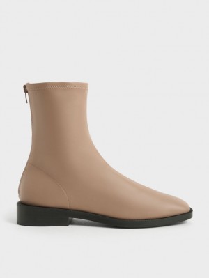 Charles & Keith Square Tå Zip-Up Støvletter Brune | ZSVHN9602