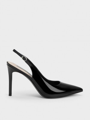 Charles & Keith Stiletto Heel Slingback Pumps Svarte | NZUAK9417