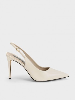 Charles & Keith Stiletto Heel Slingback Pumps Pisket Krem | YFOIQ8529