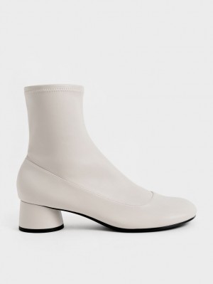 Charles & Keith Stitch-Trim Cylindrical Heel Støvletter Hvite | YZNUG3589