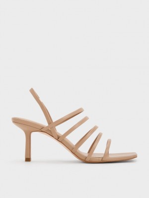 Charles & Keith Strappy Blade Sandaler med Hæl Beige | LXSNP3490