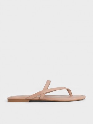 Charles & Keith Strappy Thong Flate Sandaler Beige | RBAFM1375