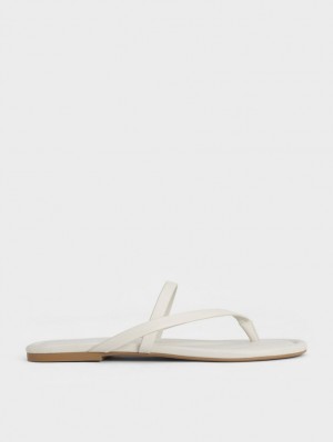 Charles & Keith Strappy Thong Flate Sandaler Hvite | FQUWL8759