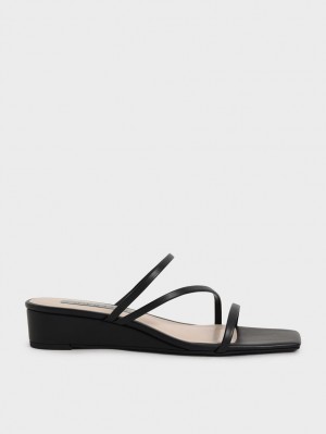 Charles & Keith Strappy Wedge Mules Sko Svarte | FRVTD6825