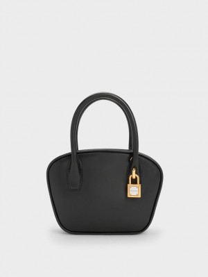 Charles & Keith Suki Padlock Tote Veske Svarte | FTWOC6984