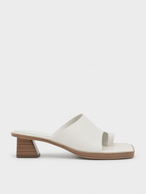 Charles & Keith Tå Ring Stacked Sandaler med Hæl Hvite | ETMYB2394