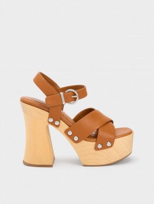 Charles & Keith Tabitha Lær Crossover Platåsandaler Brune | XOPVH3194