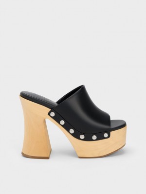 Charles & Keith Tabitha Lær Platform Tresko Svarte | DHIVX0497