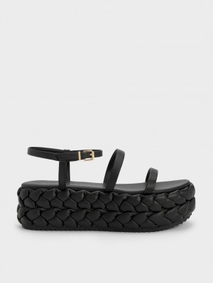 Charles & Keith Tali Lær Braided Platåsandaler Svarte | THMWB5063