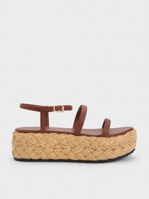 Charles & Keith Tali Lær Braided Platåsandaler Mørke Brune | MLCVF3865