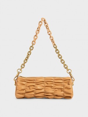 Charles & Keith Tallulah Ruched Chain-Handle Skulderveske Oransje | HMCSK9582