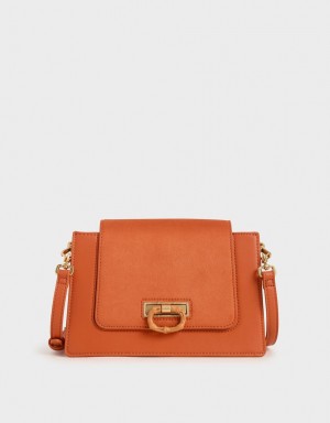 Charles & Keith Textured Crossbody Veske Oransje | YORAJ1824