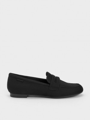 Charles & Keith Textured Cut-Out Almond Tå Penny Loafers Svarte | FUCTZ9305