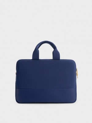 Charles & Keith Textured Laptop Tote Veske Marineblå | NBTAD4201