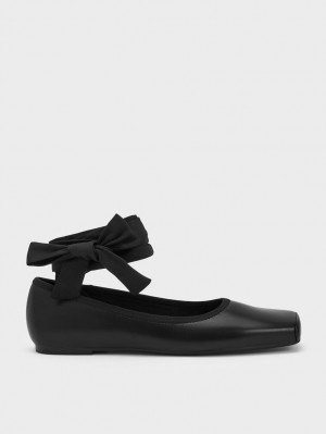 Charles & Keith Tie-Around Ballerinasko Svarte | JFOYI6429