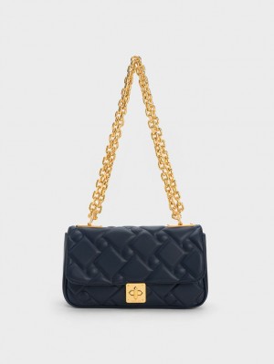 Charles & Keith Tillie Vattert Chain Crossbody Veske Marineblå | UWTQR4701