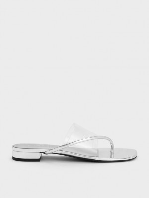 Charles & Keith Transparent Thong Flate Sandaler Sølv | LJDIY1296