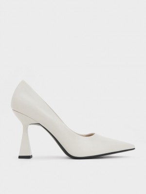 Charles & Keith Trapeze Heel Pointed-Tå Pumps Hvite | DXTEY5721