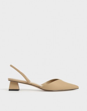 Charles & Keith Trapeze Heel Slingback Pumps Beige | YCTAR5698