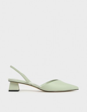 Charles & Keith Trapeze Heel Slingback Pumps Mint | HYLSP9620