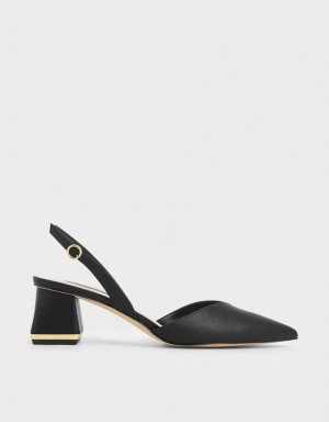 Charles & Keith Trapeze Heel Slingback Pumps Svarte | OKRNE6508