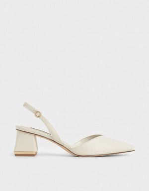 Charles & Keith Trapeze Heel Slingback Pumps Hvite | RUEDW0186