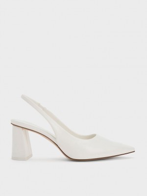 Charles & Keith Trapeze Heel Slingback Pumps Hvite | TDFZW7930