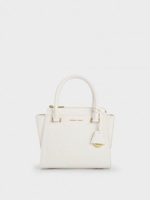 Charles & Keith Trapeze Tote Veske Hvite | DAEVZ9405