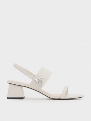 Charles & Keith Trice Metallic Accent Block Sandaler med Hæl Hvite | TQXEC0273