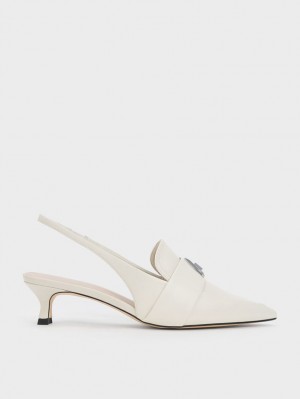 Charles & Keith Trice Metallic Accent Pointed-Tå Slingback Pumps Hvite | GODTQ2958