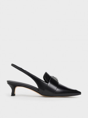 Charles & Keith Trice Metallic Accent Pointed-Tå Slingback Pumps Svarte | UBCKE8179