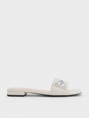 Charles & Keith Trice Metallic Accent Slidesandaler Hvite | WXEIH6835