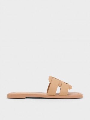 Charles & Keith Trichelle Interwoven Lær Slidesandaler Beige | VKSNM0179