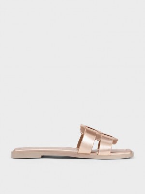 Charles & Keith Trichelle Interwoven Metallic Lær Slidesandaler Gull | NEUWH0952