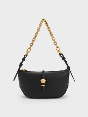 Charles & Keith Trudy Belted Geometric Skulderveske Svarte | JLCGA0182