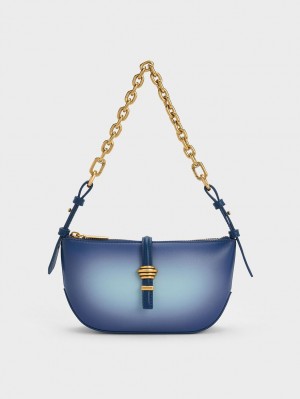 Charles & Keith Trudy Ombre Belted Geometric Skulderveske Marineblå | OZHWX8453