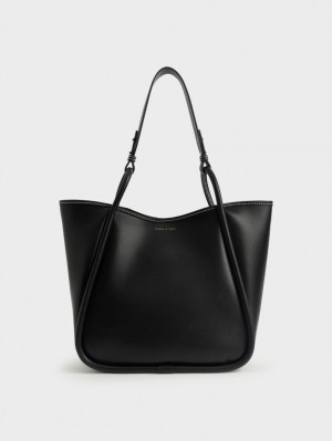 Charles & Keith Tubular Slouchy Tote Veske Svarte | GXVLP1592