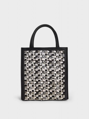 Charles & Keith Tweed Double Handle Tote Veske Svarte | ZOLCH2735