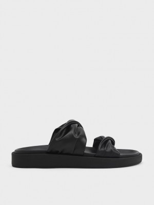 Charles & Keith Twist Reima Polstret Slidesandaler Svarte | VPKFR2614