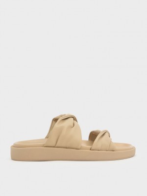 Charles & Keith Twist Reima Polstret Slidesandaler Beige | MIHSR0456